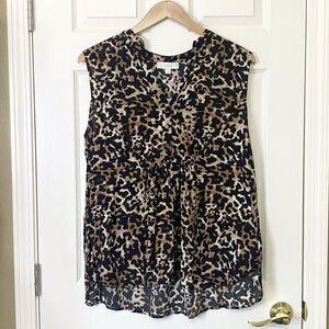 Suzanne Betro Tunic Top Half Placket Bib Sleeveless Lightweight Animal Size 2X